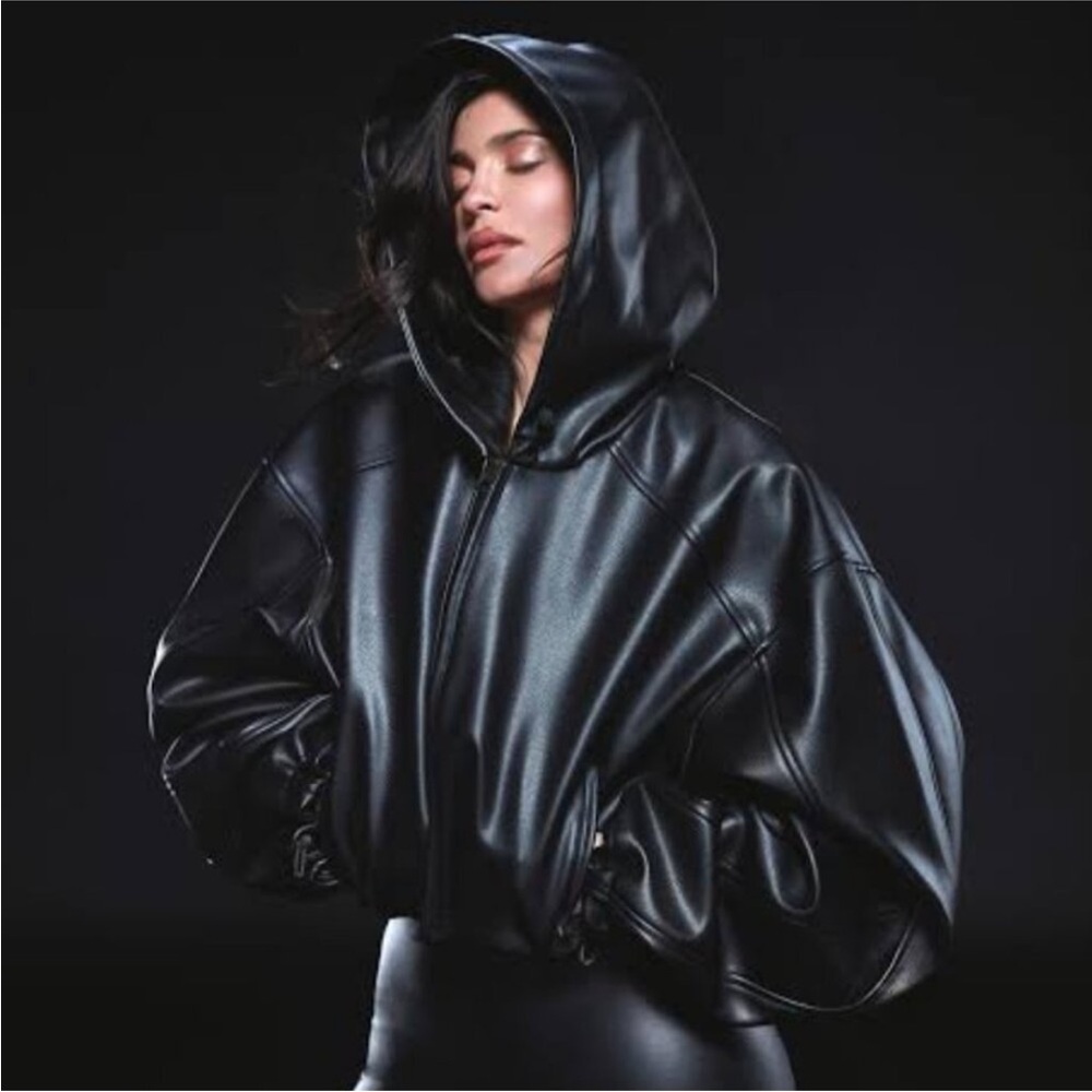 KHY by Kylie Jenner Cropped Faux Leather Bomber Jacket